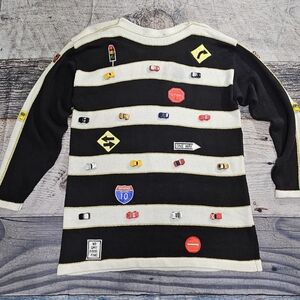 Vintage Sandylo Racing Cars Cardigan One Size Sweater Embroidered 80s 90s Style